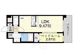 Alivis Shimo-Shinjo SoL TERRAC 1LDKの間取図画像