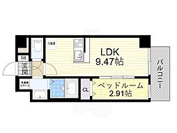 Alivis Shimo-Shinjo SoL TERRAC 1LDKの間取図画像