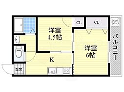 ハイツエルソール 2DKの間取図画像
