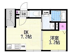ライトサイド 1DKの間取図画像