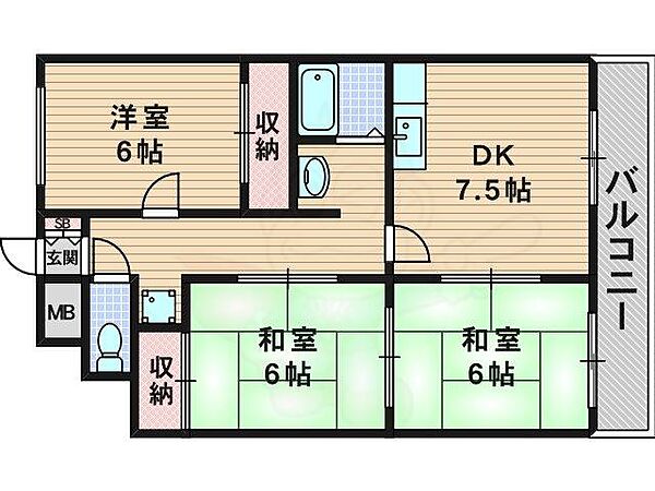 井高野中央ビル ｜大阪府大阪市東淀川区井高野２丁目(賃貸マンション3DK・4階・54.00㎡)の写真 その2