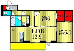 つくばエクスプレス 南流山駅 徒歩13分の賃貸アパート 3階2LDKの間取り