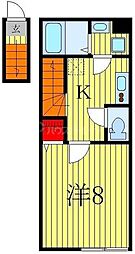 東武野田線 豊四季駅 徒歩8分の賃貸アパート 2階1Kの間取り