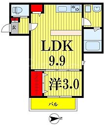東武野田線 豊四季駅 徒歩4分の賃貸アパート 3階1LDKの間取り