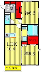 東武野田線 運河駅 徒歩9分の賃貸アパート 2階2LDKの間取り