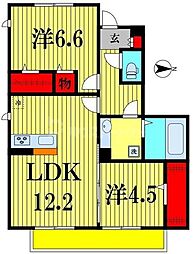 流鉄流山線 平和台駅 徒歩6分の賃貸アパート 1階2LDKの間取り