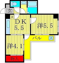 つくばエクスプレス 流山セントラルパーク駅 徒歩22分の賃貸マンション 3階2DKの間取り