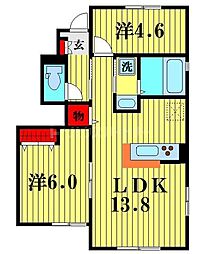 東武野田線 豊四季駅 徒歩6分の賃貸アパート 1階2LDKの間取り