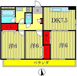 つくばエクスプレス 南流山駅 徒歩11分の賃貸マンション 3階3DKの間取り