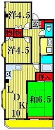東武野田線 逆井駅 徒歩19分の賃貸マンション 2階3LDKの間取り