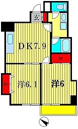 つくばエクスプレス 南流山駅 徒歩1分の賃貸マンション 5階2DKの間取り