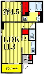 東武野田線 江戸川台駅 徒歩13分の賃貸アパート 1階1LDKの間取り