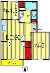 ヴィラ松ケ丘D 3DKの間取図画像
