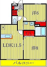 アルファタウン天王台B 2LDKの間取図画像