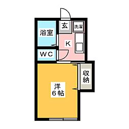 コーポブルースカイ1 1Kの間取図画像