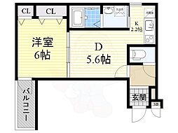 フジパレス高殿 1DKの間取図画像