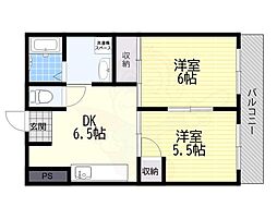 メゾン・グリーン森小路 2DKの間取図画像