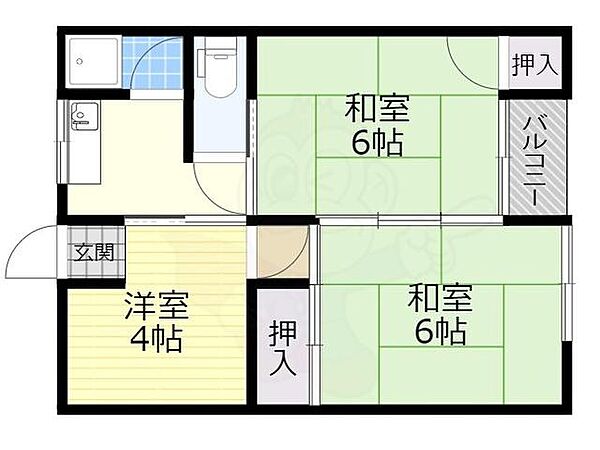 大阪府豊中市浜１丁目(賃貸マンション3K・2階・38.90㎡)の写真 その2