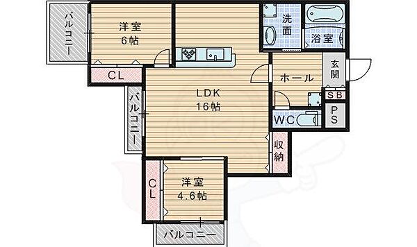 ファイブコート向丘 ｜大阪府豊中市向丘２丁目(賃貸マンション2LDK・4階・62.33㎡)の写真 その2