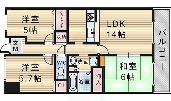 ソシアD ｜大阪府豊中市桜の町３丁目(賃貸マンション3LDK・3階・60.00㎡)の写真 その2