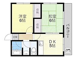 コーニッシュ豊中 2DKの間取図画像