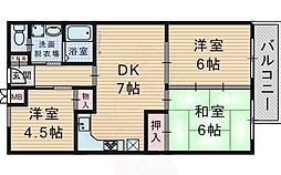 コスモハイツ上野 3DKの間取図画像