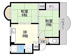 出口マンション 2DKの間取図画像