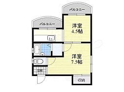 アイランド岡町 2Kの間取図画像