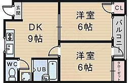 ネロッソ豊中 2DKの間取図画像