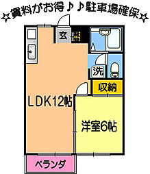 佐伯ハイツ 2階1LDKの間取り