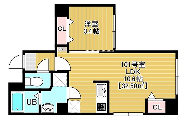 ベルテ千葉中央 101｜千葉県千葉市中央区中央2丁目(賃貸マンション1LDK・1階・32.50㎡)の写真 その2