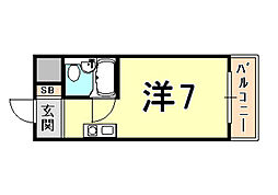 阪急今津線 門戸厄神駅 徒歩17分の賃貸マンション 4階ワンルームの間取り