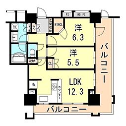 神戸市海岸線 みなと元町駅 徒歩3分の賃貸マンション 5階2LDKの間取り