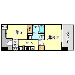神戸市海岸線 中央市場前駅 徒歩9分の賃貸マンション 10階2Kの間取り