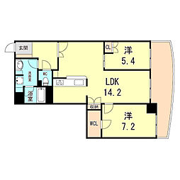 阪神本線 青木駅 徒歩9分の賃貸マンション 1階2LDKの間取り