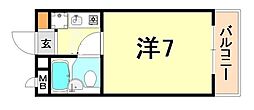 阪急神戸本線 御影駅 徒歩9分の賃貸マンション 4階ワンルームの間取り
