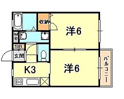 神戸市西神・山手線 大倉山駅 徒歩11分の賃貸アパート 1階2Kの間取り