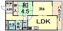 阪急神戸本線 武庫之荘駅 徒歩11分の賃貸マンション 4階2LDKの間取り