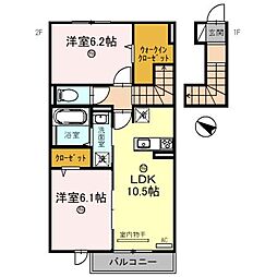 JR東海道・山陽本線 大久保駅 徒歩23分の賃貸テラスハウス 2階2LDKの間取り