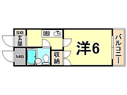 阪急神戸本線 塚口駅 徒歩8分の賃貸マンション 3階1Kの間取り