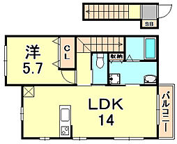 JR東海道・山陽本線 摂津本山駅 徒歩9分の賃貸アパート 2階1LDKの間取り