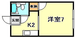 神戸市西神・山手線 大倉山駅 徒歩15分の賃貸アパート 1階1Kの間取り