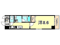 阪神本線 西宮駅 徒歩4分の賃貸マンション 7階1Kの間取り