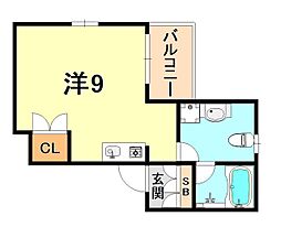 神戸市海岸線 御崎公園駅 徒歩4分の賃貸マンション 2階ワンルームの間取り