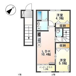 阪急伊丹線 伊丹駅 バス14分 西野下車 徒歩4分の賃貸アパート 2階2LDKの間取り