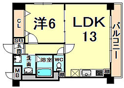 JR福知山線 伊丹駅 徒歩7分の賃貸マンション 2階1LDKの間取り