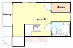 阪急神戸本線 園田駅 徒歩15分の賃貸マンション 2階ワンルームの間取り