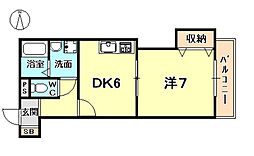 ヘーベルメゾンLISO伏原 1DKの間取図画像