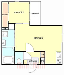 阪神なんば線 福駅 徒歩6分の賃貸アパート 3階1LDKの間取り