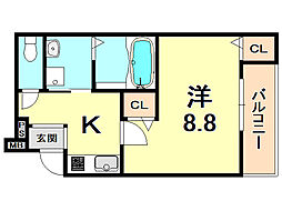 フシパレス西宮戎2番館 1Kの間取図画像